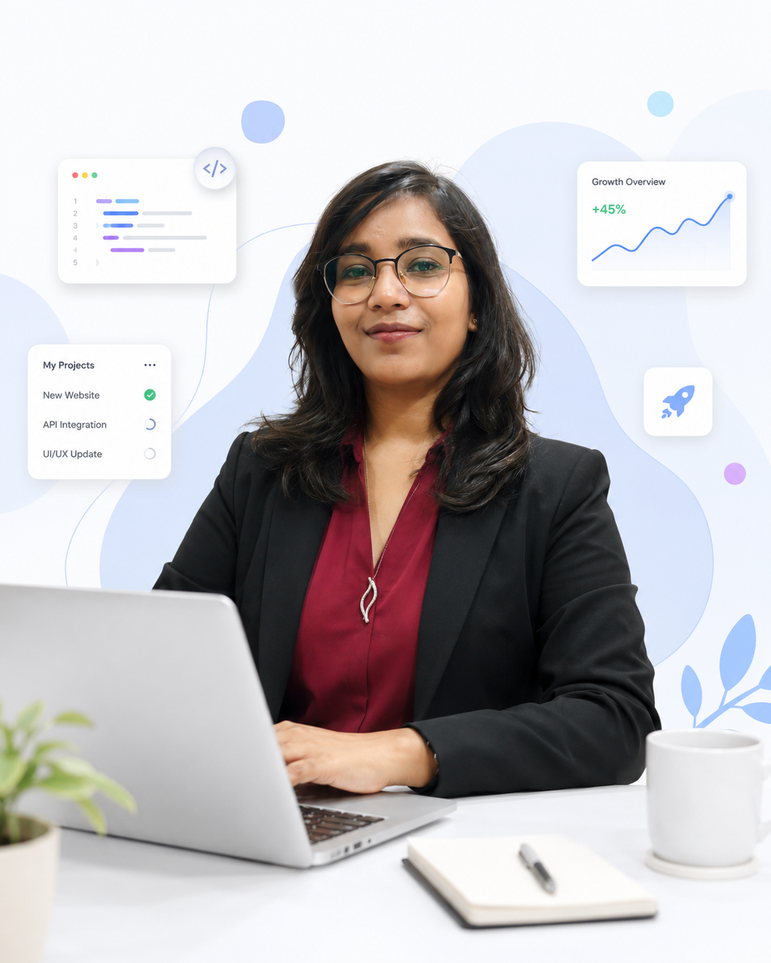 Neha Gupta working on developer learning guides